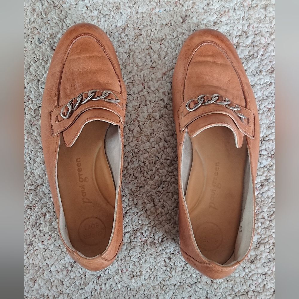 Paul Green Brown Leather classic Loafers with Chain Detail size 7 - Picture 3 of 12